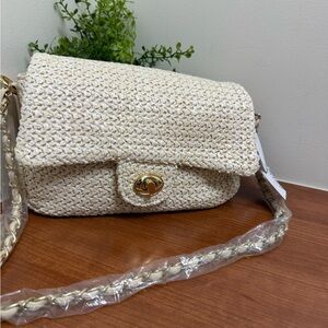 JustFab Cream Woven Crossbody Bag